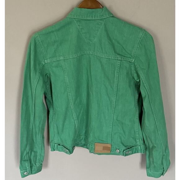Tommy Hilfiger Denim Trucker Jacket Size Medium Green Button Women - Picture 2 of 3